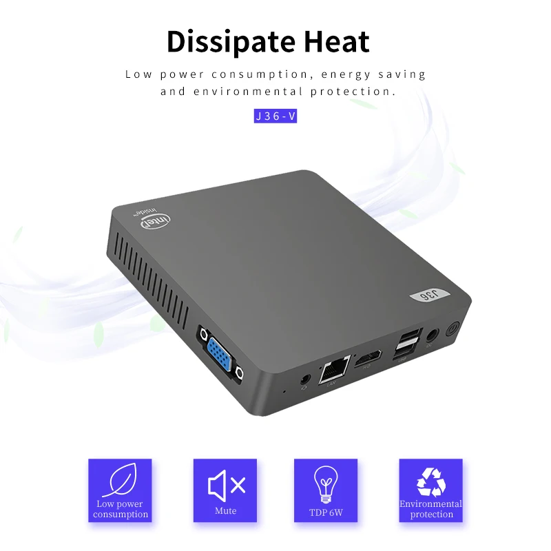 J36-V Мини ПК Intel3165 Windows 10 J3160 4 Гб+ 64 Гб BT4.0 USB3.0 HDMI 1,4+ VGA 2,5 дюйма HDD 2,4 ГГц/5,8 ГГц WiFi TF карта мини ПК