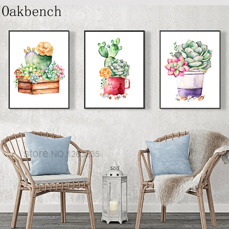 Кактус суккулент растение акварелью скандинавский постер куадро настенные