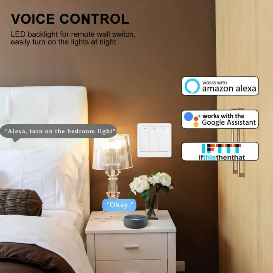 3-полосная настенная панель переключателя для Alexa/Google голосовое управление