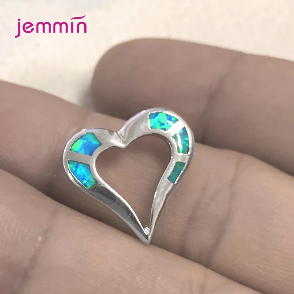 2021 S925 Sterling Silver Necklace Blue Opal CZ Crystal Heart Pendant Collare Love Jewelry Gift for Birthday Valentines | Украшения и