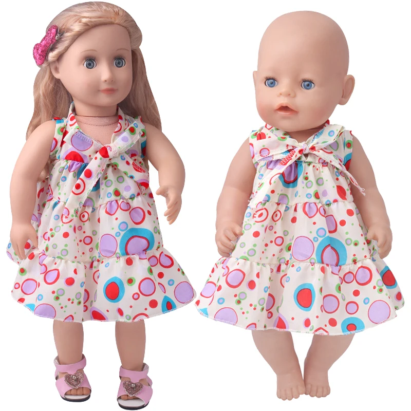 

Летнее платье с бантом и принтом подходит для новорожденных 43 см, 42 см Nenuco, 18-дюймовая Одежда для кукол для девочек, аксессуары