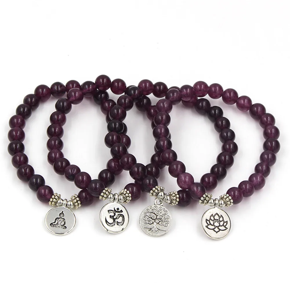 8 мм аметисты лотоса браслет высокого качества Ом Йога буддийский Мала