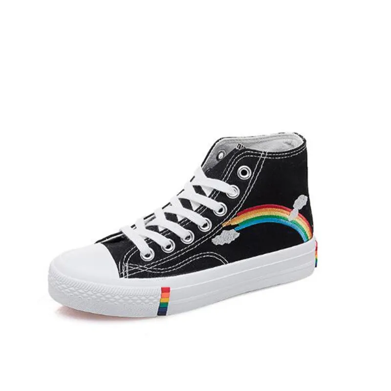 

Women Fashion Vulcanized Shoes Women Sneakers New Retro Rainbow Canvas Shoes Ladies Flat Fashion Comfort High Top Shoes Size 40