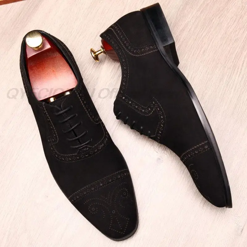 

Замшевые мужские коричневые классические туфли из телячьей кожи, итальянские деловые офисные туфли, элегантные черные официальные туфли д...