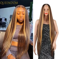 honey blonde long straight lace wig mixed brown t lace wig for black women 40 synthetic natural hairline highlight wig perruque