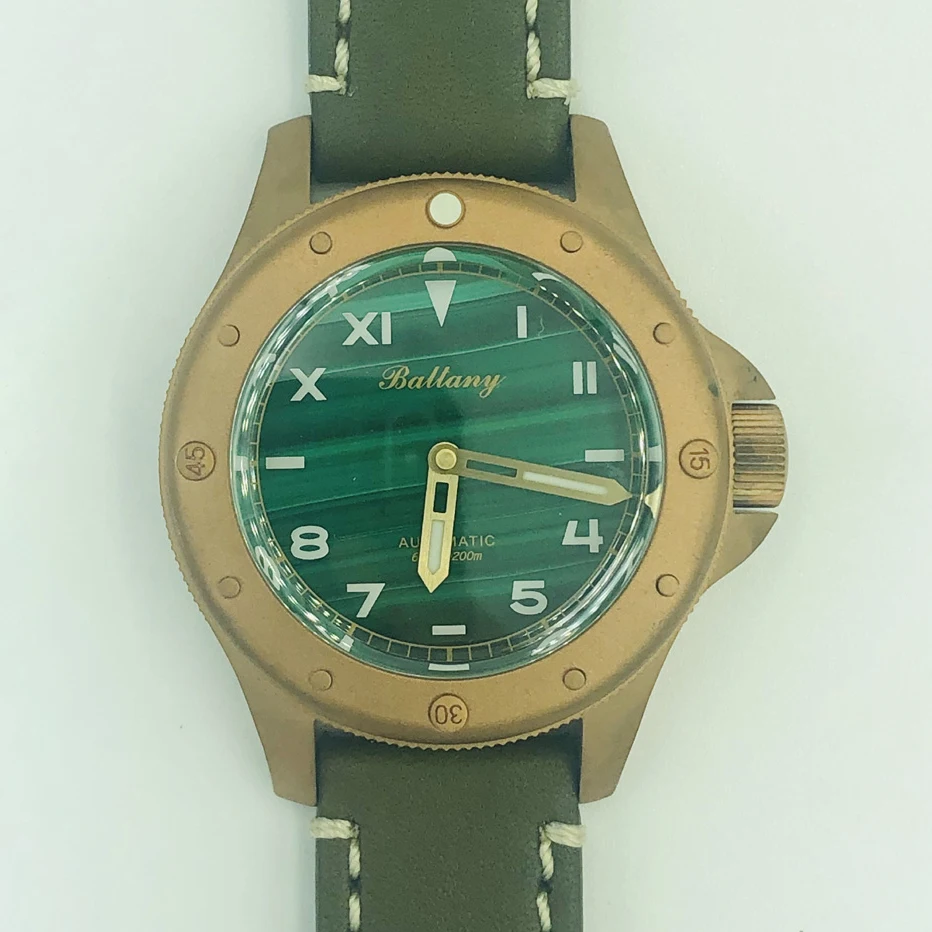 

Baltany CuSn8 Bronze Watch Man 43mm Lapis Lazuli / Malachite Dial SW200 Movement Mechanical Wristwatch 20bar Waterproof Diving