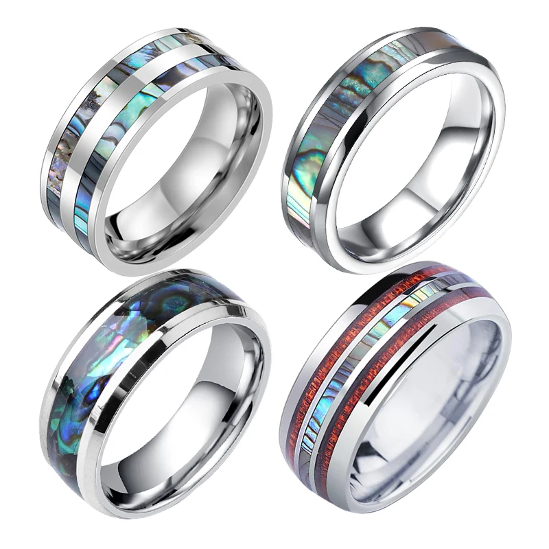 

2021 Gradient Color Shell 316L Stainless Steel Wedding Ring Exquisite Women's Beautiful Finger Jewelry Couple Engagement Gift