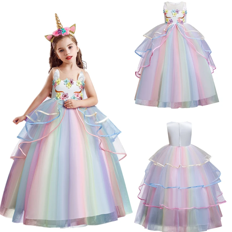 Длинное Тюлевое платье для девочек с единорогом свадебные платья цветами