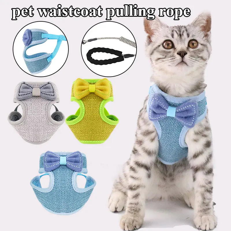

Breathable Pet Chest Back Sponge Comfortable Breathable Chest Back Bowknot Cute Traction Rope Vest Fashion Pet Supplies