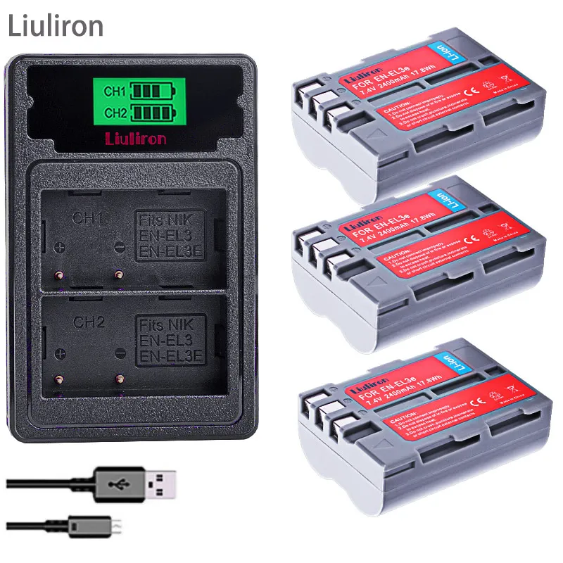 EN-EL3E EN EL3e ENEL3e EL3 EN EL 3E Battery pack For Nikon D300S D300 D100 D200 D700 D70S D70 D80s D80 D90 D50 camera - Цвет: charger and 3battery
