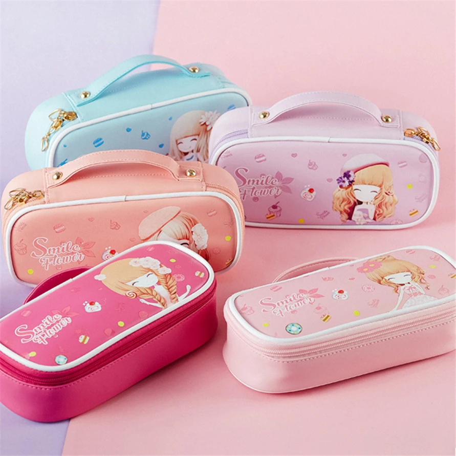 Kawaii для девочек пеналы милый пенал канцелярские товары 4 Слои сумки Cartuchera Estuche