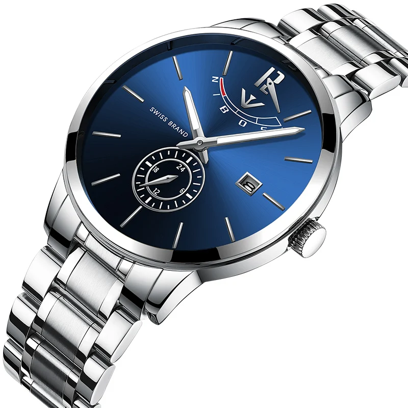 Silver blue Часы nibosi мужские модные часы люксовый бренд водонепроницаемые полностью Стальные кварцевые аналоговые часы с календарем Мужские наручные часы - Цвет: Silver blue