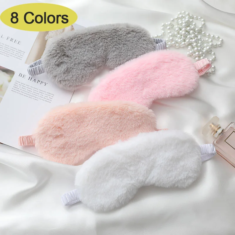 

Women Men Cute Solid Color Sleeping Eye Mask Soft Fluffy Thick Plush Eyeshade Color Elastic Band Blindfold