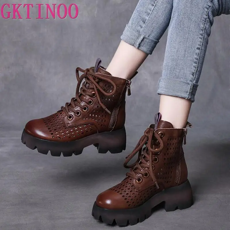 

GKTINOO/Коллекция 2022 года; Женские босоножки из натуральной кожи; Летняя обувь; Женские босоножки на платформе в стиле ретро со шнуровкой и молнией на полой подошве ручной работы