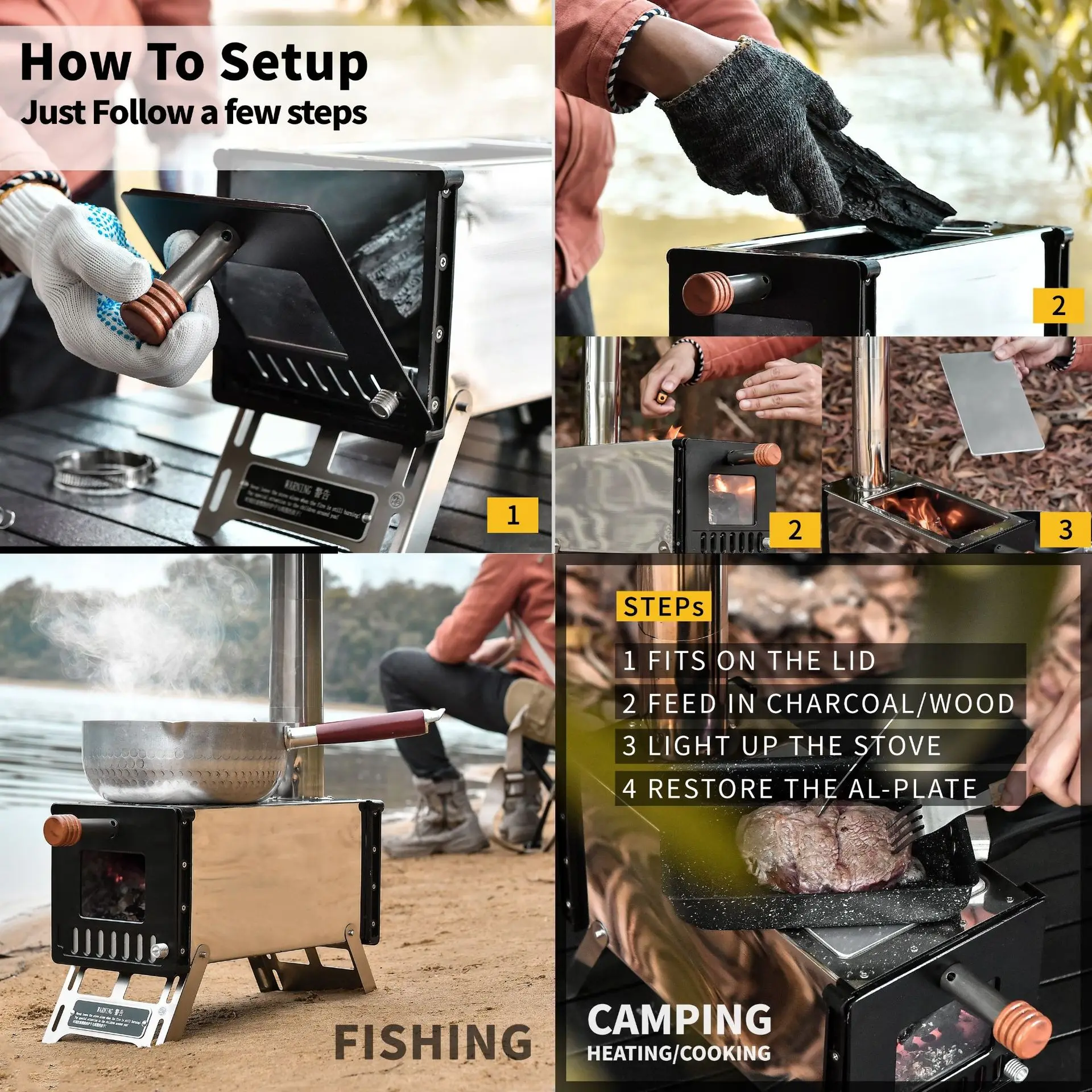 Hantu Portable Ultralight Mini Stainless Steel Outdoor Camping Wood Stove Picnic BBQ Cooking Supplies Burning Equipment | Спорт и