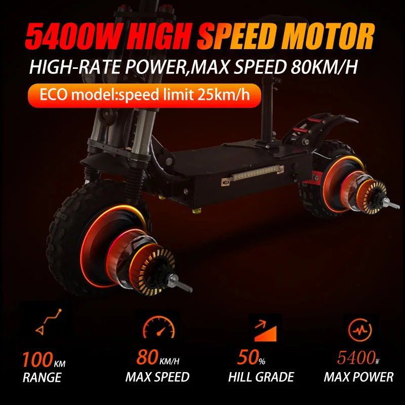 Online 60 V 5400 W Elektrische Roller Max Geschwindigkeit 80 KM/H Off Road 11 Zoll Faltbare Kick Roller Dual Motor Motorrad Mit Sitz Für Erwachsene