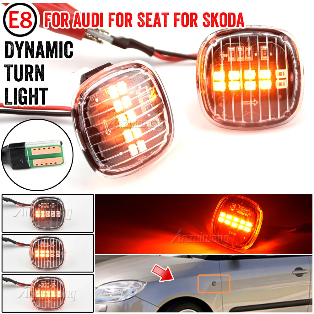 

For Skoda Fabia Octavia Mk1 Mk2 Roomster Rapid NH3 LED Dynamic Turn Signal Side Marker Light Repeater Lamp Sequential Indicator