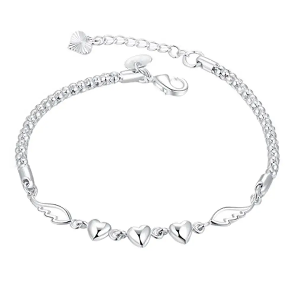 

30% Dropshipping Hot Women's 925 Sterling Silver Charm Love Heart Wings Bracelet Cuff Bangle Jewelry