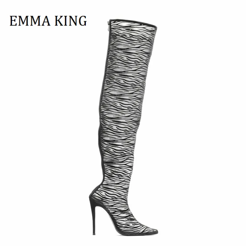 

Женские сетчатые Сапоги выше колена, привлекательные сапоги с острым носком, на высоком каблуке-шпильке, дышащие сапоги, весна 2021