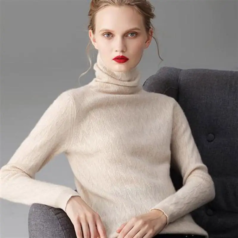 

Women's high collar slim sweater short pile collar sweater autumn and winter warm sweater