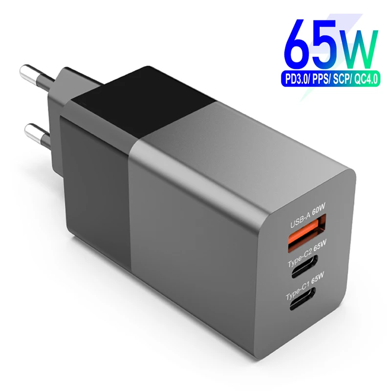 

65W GaN USB C Wall Charger 3 Ports USB Type C PD Quick Charge Adapter US UK EU Charging Plug For iPhone 12 Xiaomi Huawei Samsung