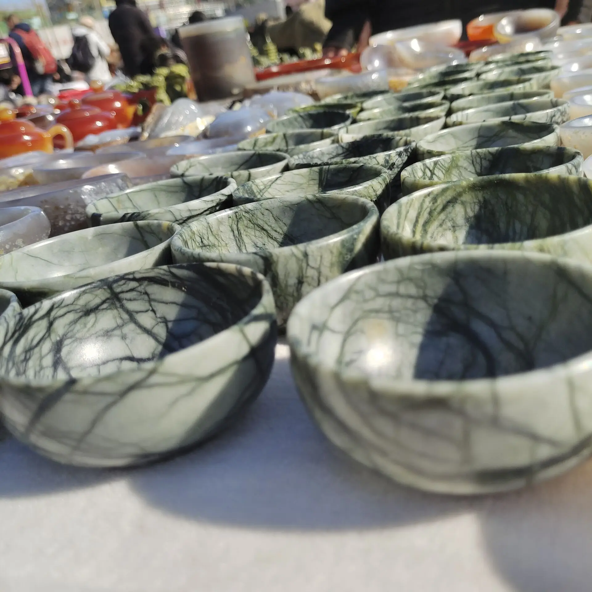 

1 шт. ручная резьба из натурального нефрита Хрустальная кварцевая чаша набор для декоративных украшений