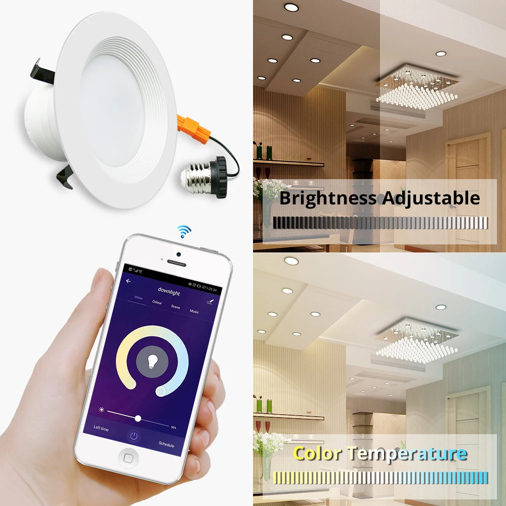 4 дюйма США адаптер Led Smart Wifi люстра изменение цвета встраиваемый потолочный светильник с регулируемой яркостью с теплым белым RGBCW точечный светильник