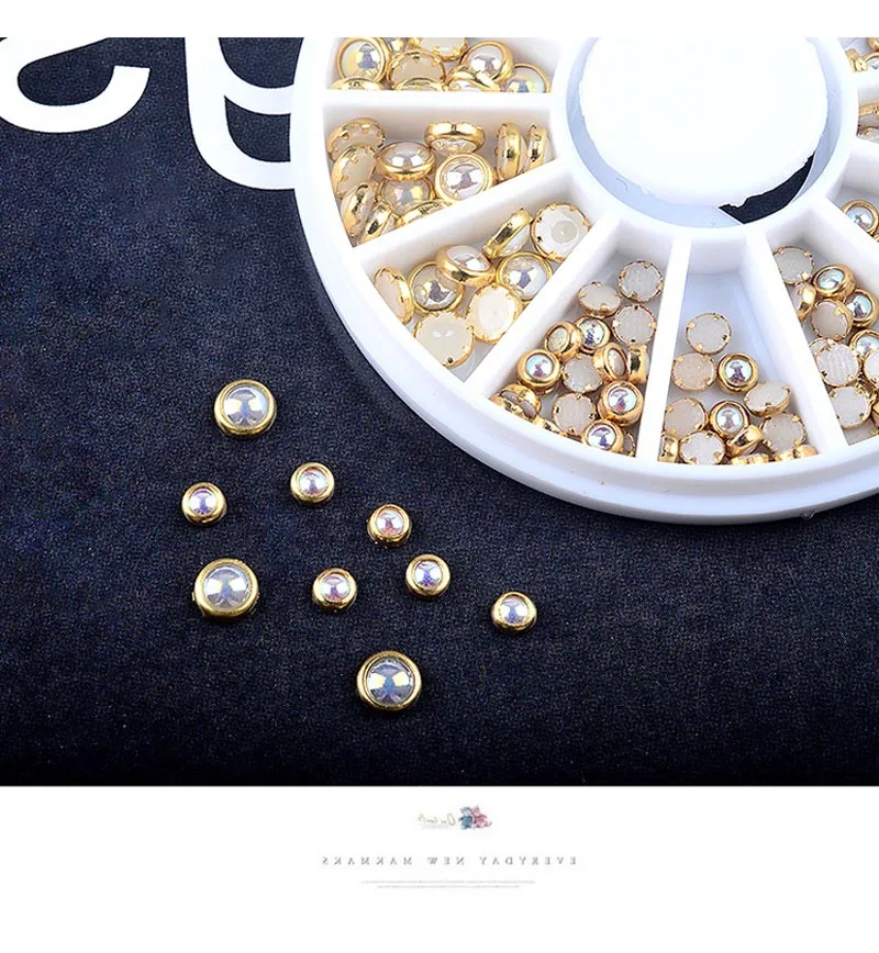 AB бежевый цвет металлические края блестящие бусины для ногтей шпильки DIY