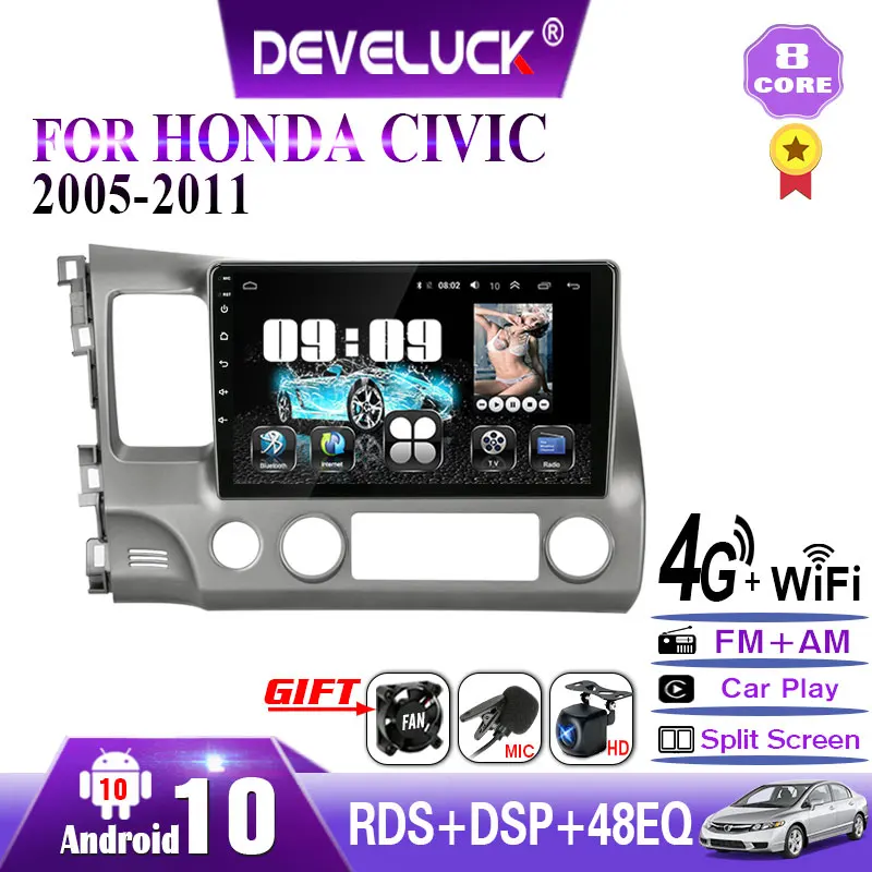 Автомобильный радиоприемник на Android 10 0 8 ядер для Honda Civic 2005 2011 4G 2.5D экран 2din стерео