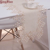 longshow vintage elegant 40x90 40x180cm embroidered grape lace trim burlap linen table runner tea table cabinet piano cover