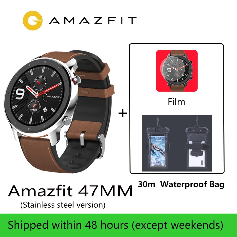47MM stainless steel Amazfit GTR 47 мм Смарт-часы для мужчин 5 АТМ водонепроницаемый Huami gps Smartwatch до 24 дней батарея AMOLED экран 12 Спорт Modesl - Цвет: 47MM stainless steel