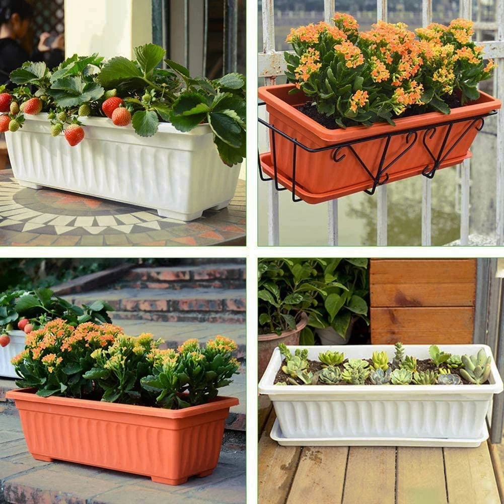 

3PCS Windowsill Flower Pot Imitation Plastic Balcony Square Plants Pots Flower Bonsai Bowl Nursery Basin Window Box Planter