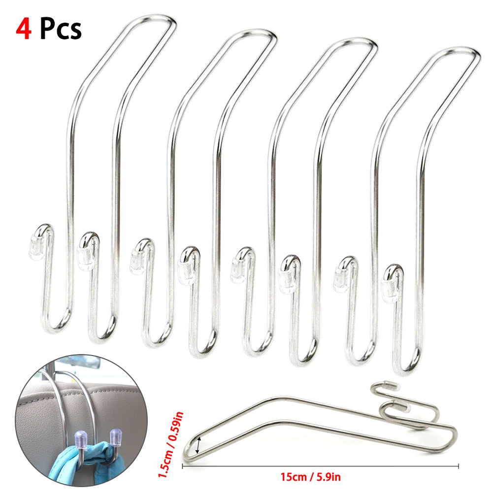 

4Pcs Stainless Steel Car Seat Headrest Hanger Bag Hook Holder for Bag Purse Cloth Grocery Storage Auto Accessories Fastener Clip