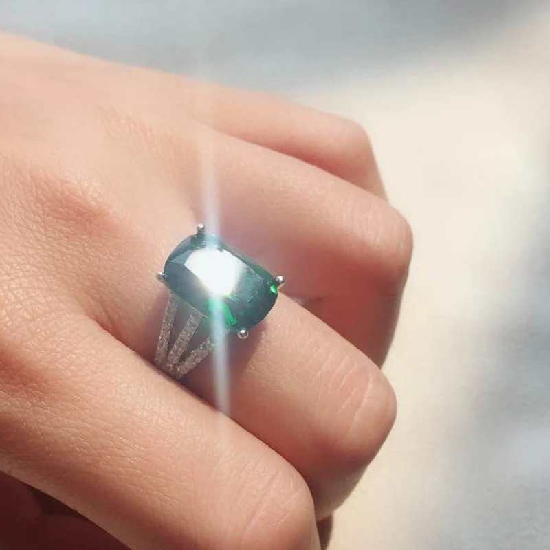 Изящные кольца UILZ для женщин украшения из белого золота с крупным зеленым