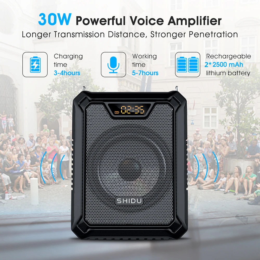 SHIDU 30W Portable Voice Amplifier with Wireless Microphone For Teachers IPX6 Waterproof Bluetooth5.0 Speaker 5000mAh Power Bank