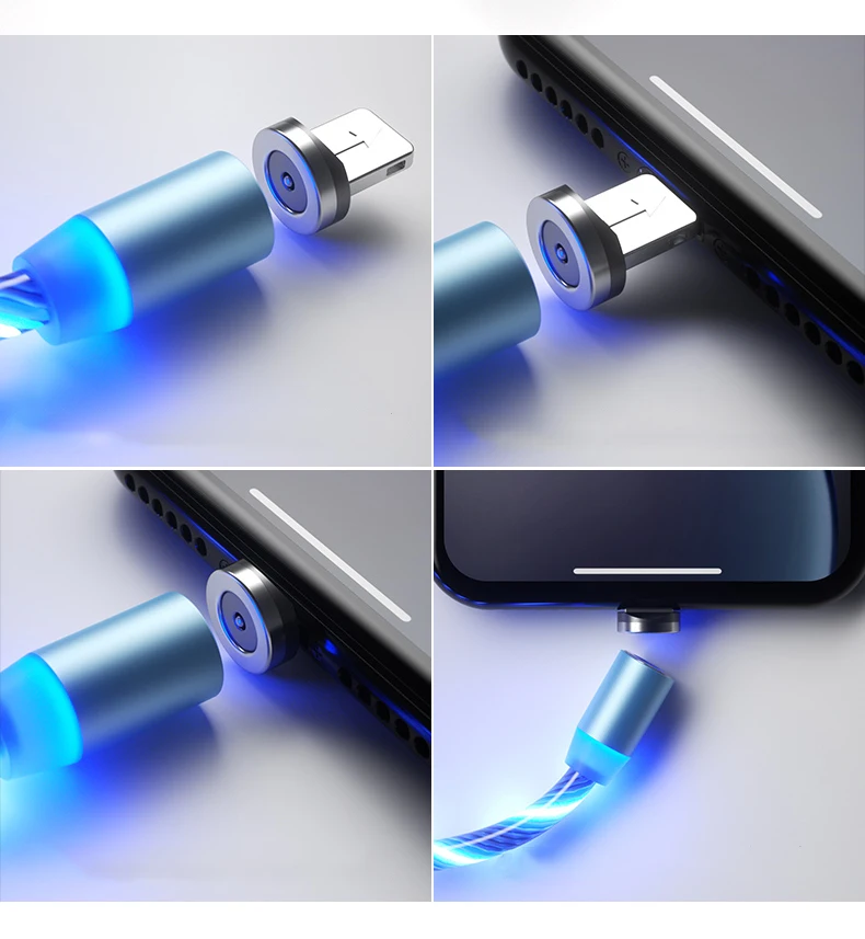 

1m Magnetic charging Mobile Phone Cable USB Type C Flow Luminous Lighting Data Wire for Samsung Huawei LED Micro Kable