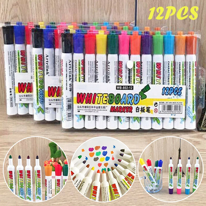 Маркеры 12 цветов ручка для сухого стирания со стираемыми чернилами белый
