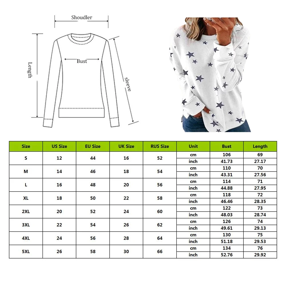 

2020 Autumn T-shirt Women Tops Fashion Star Print Long Sleeve Casual Tshirts Top Mujer Camisetas Female T Shirts 5XL