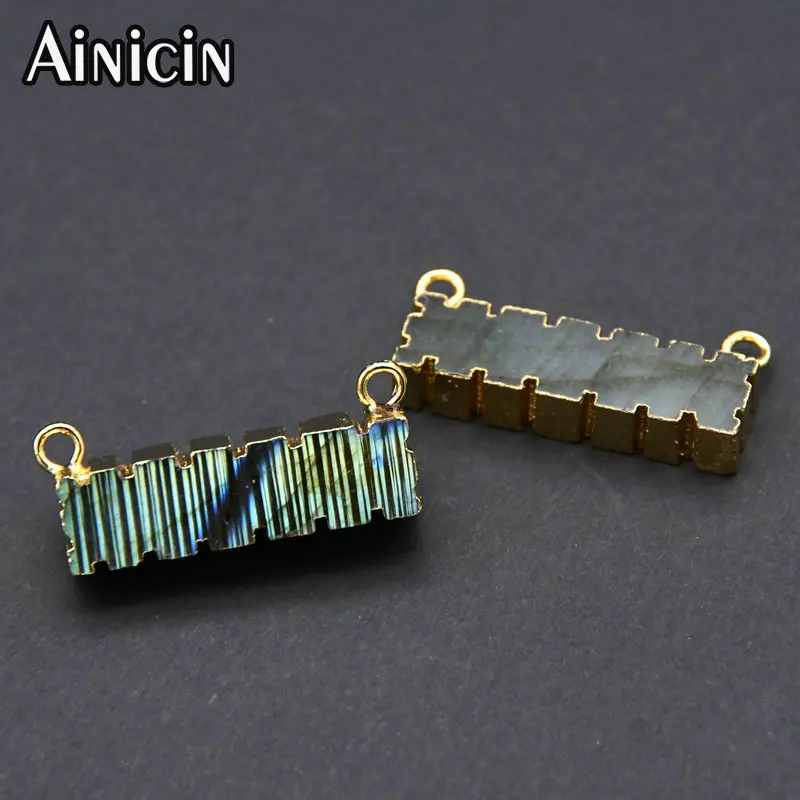 

New Arrival Natural Labradorite Rectangle Top Ring Connectors DIY Jewelry Making Pendants For Fashion Necklace Making 5pcs