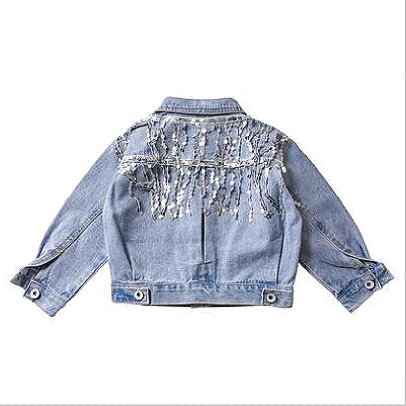 

WLG Girls Jackets Kids Clothes Spring Autumn Denim Blue Sequins Long Sleeve Coat Baby Girl Cute All Match Clothes for 2-6 Years