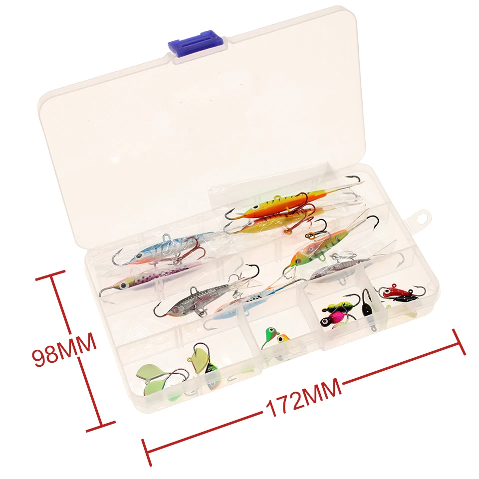 

GOBYGO 26Pcs/Box Winter Ice Fishing Lure Set With Box Ice Hard Bait Sinking Jig Bait Lead Hook Ice Fishing Artificial Bait