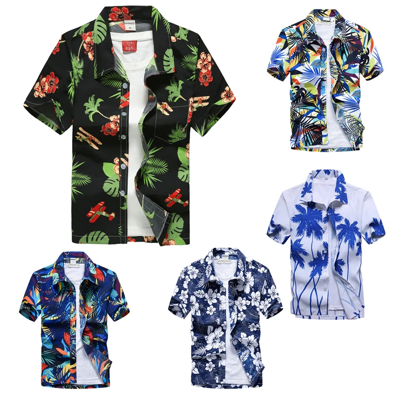 Мужская тропическая Гавайская пляжная рубашка с коротким рукавом повседневная