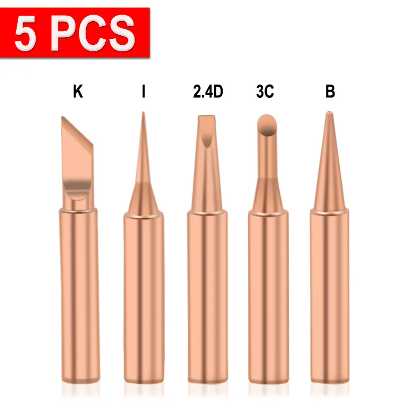 

5Pcs I+B+K+2.4D+3C soldering iron pure copper 900M soldering iron head set inside hot bare copper electric soldering iron tip