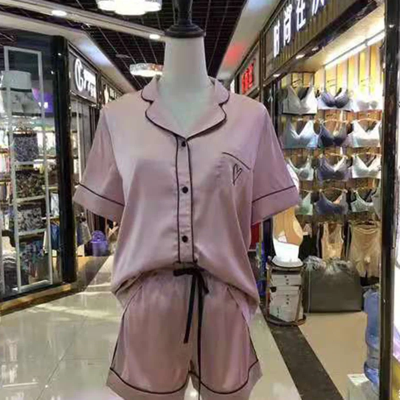 Lomonling Simulatie Zijden пижамный комплект; Effen Kleur Eenvoudige Comfortabele Korte Mouwen; шорты; Dames; Пижама для дома - Цвет: A