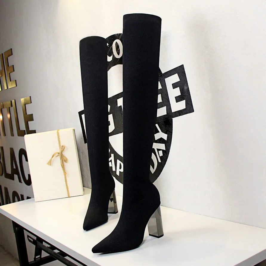 

2022 Sexy Slim Thigh High Boots Over-the-knee Boots Metal Heel Knee High Boots Women Long Boots High Heels Bigtree Shoes Women