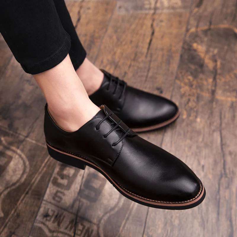 Mens Shoes Casual Oxford For Men Fashion Leather Formal Classic Black Retro Dress Lace-Up Elegantes Shoe | Обувь