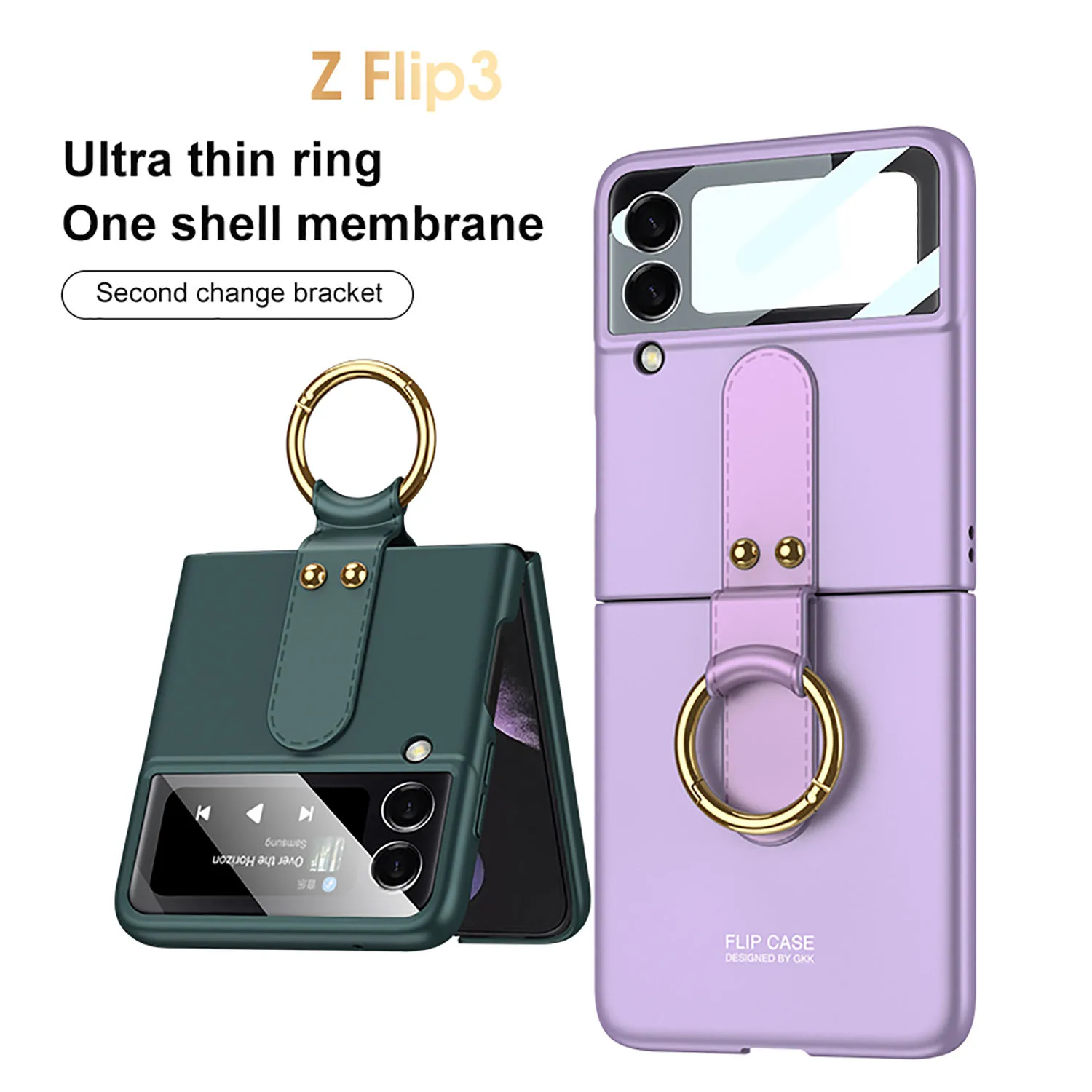 Finger Key Ring Bracket Hinge Case For Samsung Galaxy Z Flip 5 4 Shockproof Matte PC Camera Glass Protective Phone Cover Flip 3