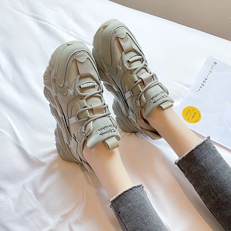 

Beige High Platform Sneakers Women Basket Vulcanized Shoes Casual Lace Up Dad Shoes 2021 Spring Autumn Fashion Chunky Sneakers