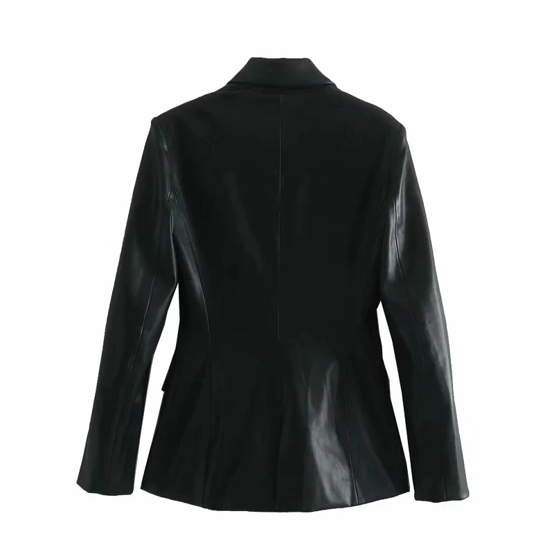 Женский двубортный Блейзер Za черный блейзер из искусственной кожи Осенний с