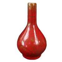chinese old porcelain kiln color changing red glazed with slender neck and bulging belly vases